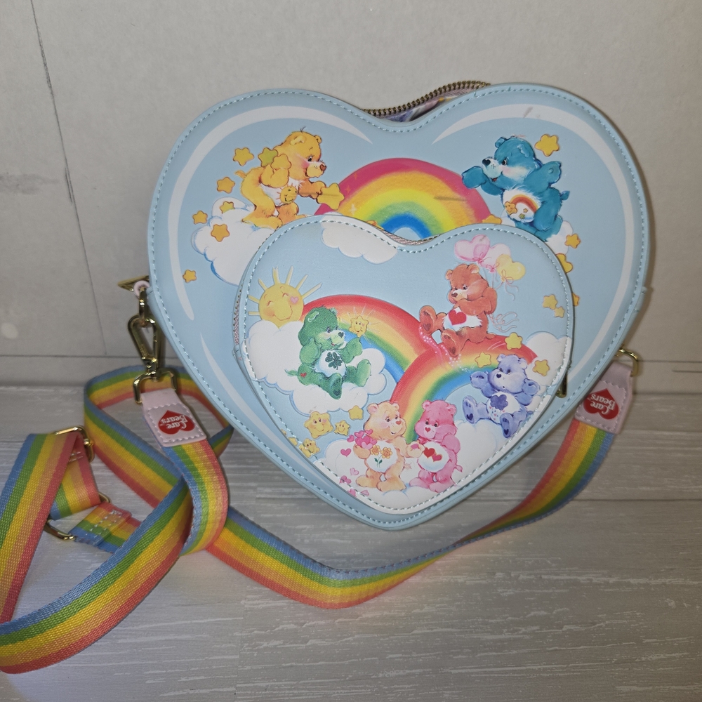 Loungefly Heart Shapes Care Bears Bag with Rainbow Strap